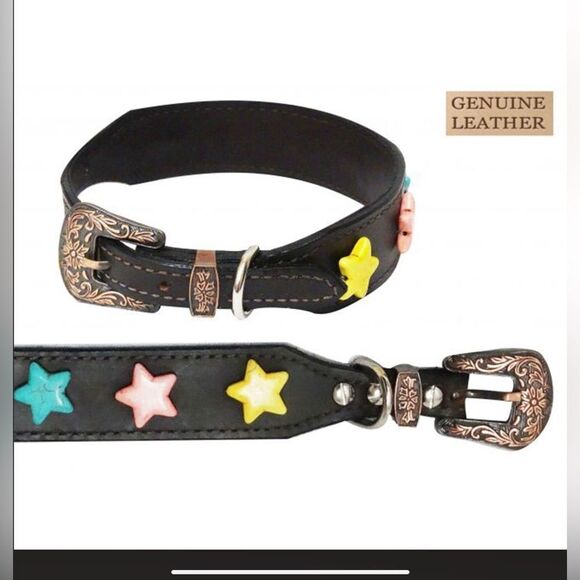 Showman Couture Genuine leather dog collar with large star beads - Picture 1 of 1